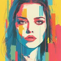 pop art portrait of a beautiful woman with colorful paint splatters on her face generative ai photo