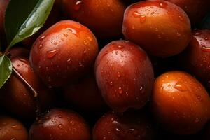plums with water droplets on a black background generative ai photo