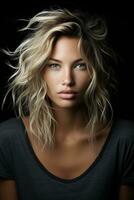 portrait of a beautiful blonde woman on black background generative ai photo