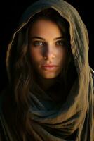 portrait of a beautiful young woman in a hooded robe generative ai photo