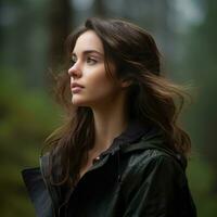 portrait of a beautiful young woman in the forest generative ai photo