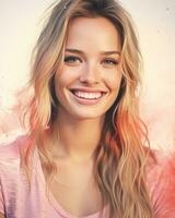 portrait of a beautiful young woman with pink powder on her face generative ai photo