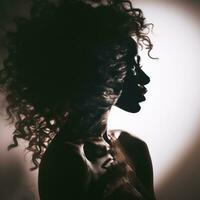 silhouette of a beautiful woman with curly hair generative ai photo