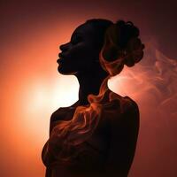 silhouette of a woman with smoke coming out of her hair generative ai photo
