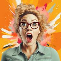 surprised woman with open mouth and glasses on an abstract background generative ai photo