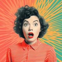 surprised woman with open mouth on colorful background generative ai photo