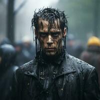 the man is wearing a black leather jacket generative ai photo