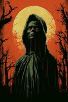 the grim reaper is standing in front of a full moon with trees in the background generative ai photo