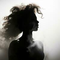 the silhouette of a woman with smoke coming out of her hair generative ai photo