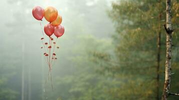 three red and orange balloons floating in the air generative ai photo