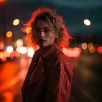 the woman is wearing a red jacket generative ai photo