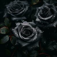 three black roses with water droplets on them generative ai photo