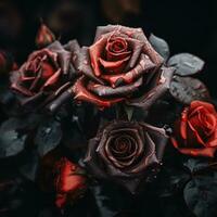 three red roses with water droplets on them generative ai photo