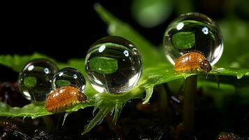 agua gotas en el hojas de un planta generativo ai foto