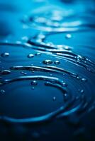 water droplets on the surface of a blue surface generative ai photo
