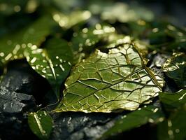 3d render of a green leaf on a rock generative ai photo