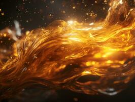 3d rendering of a golden liquid flowing over a black background generative ai photo