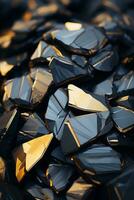 3d rendering of a pile of shiny black and gold pieces generative ai photo