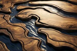 3d rendering of a wooden surface with water flowing through it generative ai photo