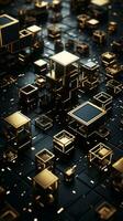 3d rendering of gold and black cubes on a black background generative ai photo