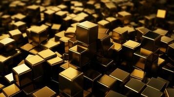 3d rendering of gold cubes on a black background generative ai photo