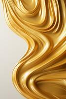 3d rendering of gold liquid flowing over a white background generative ai photo