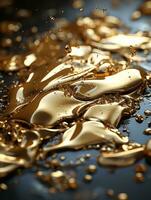 3d rendering of liquid gold on a black background generative ai photo