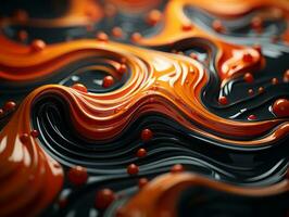 3d rendering of orange and black liquid flowing over a black background generative ai photo