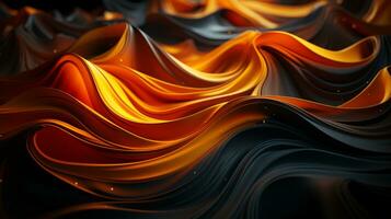 3d rendering of orange and black waves on a black background generative ai photo