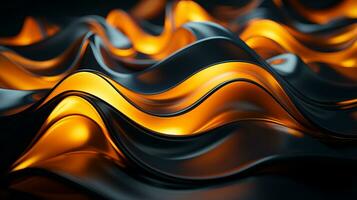 3d rendering of orange and black waves on a black background generative ai photo