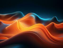 3d rendering of orange and blue waves on a dark background generative ai photo