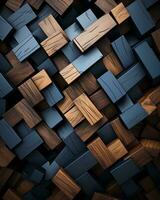 3d rendering of wooden blocks on a black background generative ai photo