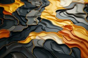 a 3d rendering of a black yellow and orange wave pattern generative ai photo