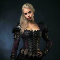 a beautiful blonde woman in a gothic costume generative ai photo