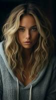 a beautiful blonde woman with long wavy hair generative ai photo