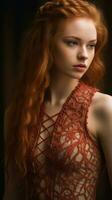 a beautiful red haired woman with long red hair generative ai photo