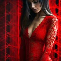 un hermosa mujer en un rojo vestir generativo ai foto