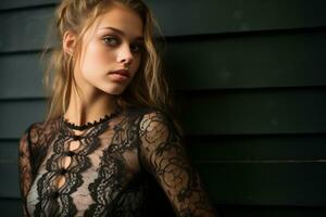 a beautiful young woman in a black lace top generative ai photo