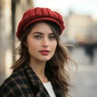 a beautiful young woman wearing a red beret generative ai photo