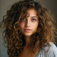 a beautiful young woman with curly hair generative ai photo