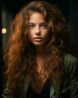 a beautiful young woman with long curly hair generative ai photo