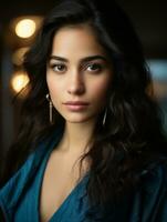 a beautiful young woman with long dark hair generative ai photo