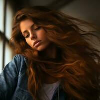 a beautiful young woman with long red hair generative ai photo