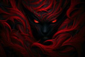 a black and red demon with glowing eyes generative ai photo