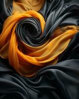 a black and yellow silk fabric with a swirl pattern generative ai photo