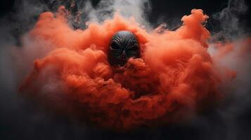 a black mask with red smoke coming out of it generative ai photo