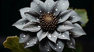 a black flower with water droplets on it generative ai photo