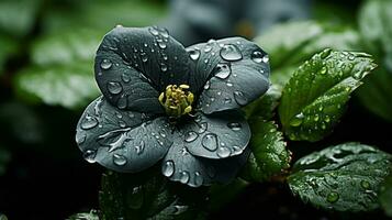 un negro flor con agua gotas en eso generativo ai foto