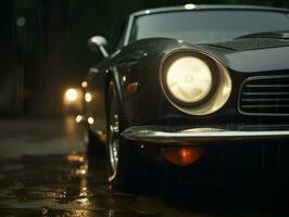 a black sports car is parked in the rain generative ai photo