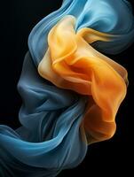 a blue and orange colored fabric on a black background generative ai photo